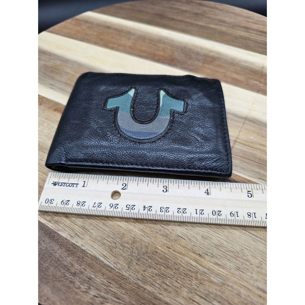 True Religion GENUINE LEATHER WALLET‎ Bi-Fold BLACK / CAMO HORSESHOE